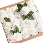 Artificial Flowers 50Pcs White Roses Decor w/Stems in Wht- White