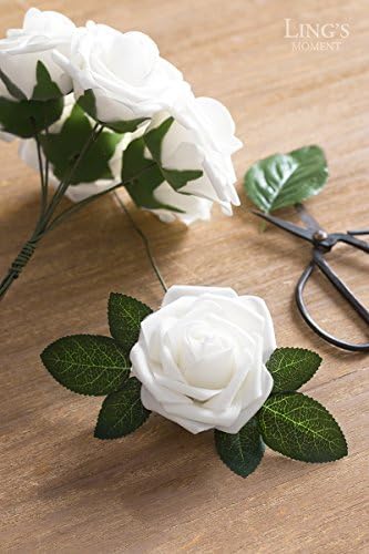 Artificial Flowers 50Pcs White Roses Decor w/Stems in Wht- White, alternate view 2