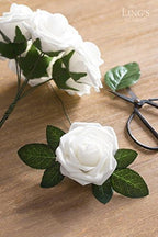 Artificial Flowers 50Pcs White Roses Decor w/Stems in Wht- White, alternate view 2