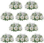 Artificial Flowers Ball Centerpiece: White Fake Kissing Rose, 10 Pcs in Pure White