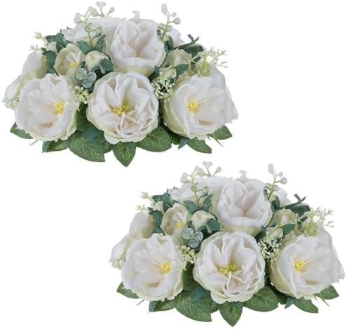 Artificial Flowers Ball Centerpieces: White Fake Kissing Rose, 2 Pcs in Pure White