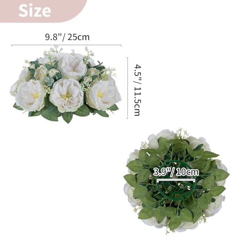 Artificial Flowers Ball Centerpieces: White Fake Kissing Rose, 2 Pcs in Pure White, alternate view 3