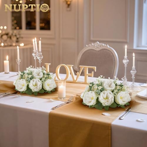 Artificial Flowers Ball Centerpieces: White Fake Kissing Rose, 2 Pcs in Pure White, alternate view 4