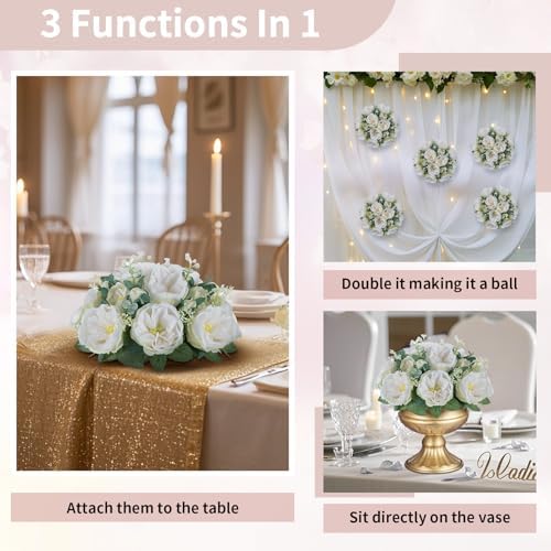 Artificial Flowers Ball Centerpieces: White Fake Kissing Rose, 2 Pcs in Pure White, alternate view 6