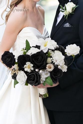 Artificial Flowers Black and White Silk Flowers for Wedding Decor, alternate view 4