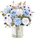 Artificial Flowers Blue Silk Flower Bouquet 2 Packs Silk Roses in Blue White