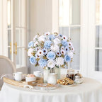 Artificial Flowers Blue Silk Flower Bouquet 2 Packs Silk Roses in Blue White, alternate view 2