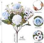 Artificial Flowers Blue Silk Flower Bouquet 2 Packs Silk Roses in Blue White, alternate view 3