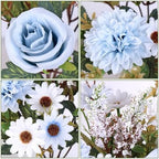 Artificial Flowers Blue Silk Flower Bouquet 2 Packs Silk Roses in Blue White, alternate view 5