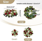 Artificial Flowers Candle Rings - 6 Pcs 14 inch Diam Large Crimson & White Fake Roses Wreath Wedding, alternate view 3