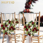 Artificial Flowers Candle Rings - 6 Pcs 14 inch Diam Large Crimson & White Fake Roses Wreath Wedding, alternate view 4