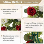 Artificial Flowers Candle Rings - 6 Pcs 14 inch Diam Large Crimson & White Fake Roses Wreath Wedding, alternate view 5