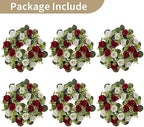 Artificial Flowers Candle Rings - 6 Pcs 14 inch Diam Large Crimson & White Fake Roses Wreath Wedding, alternate view 6