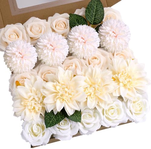 Artificial Flowers Combo Box Champagne Fake Rose Flower for Wedding Decor in Ivory