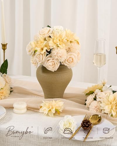 Artificial Flowers Combo Box Champagne Fake Rose Flower for Wedding Decor in Ivory, alternate view 6