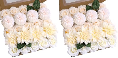 Artificial Flowers Combo Box Champagne Fake Rose Flower for Wedding Decor (Pack of 2) in Ivory