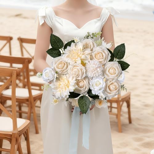 Artificial Flowers Combo Box Champagne Fake Rose Flower for Wedding Decor (Pack of 2) in Ivory, alternate view 2