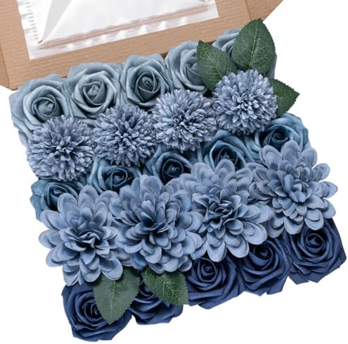 Artificial Flowers Combo Box Dusty Blue Fake Flower for Wedding Decorations in Dusty Blue