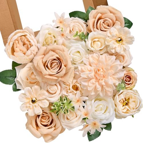 Artificial Flowers Combo Box Set Champagne Fake Flowers for DIY Table Centerpieces for Thanksgivings Day Bridal