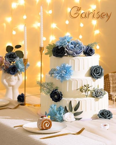 Artificial Flowers Combo Box Set Dusty Blue Flowers for DIY Wedding Bouquet Arrangements Bridal Shower Party, alternate view