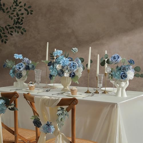Artificial Flowers Combo Box Set Dusty Blue Flowers for DIY Wedding Bouquet Arrangements Bridal Shower Party, alternate view