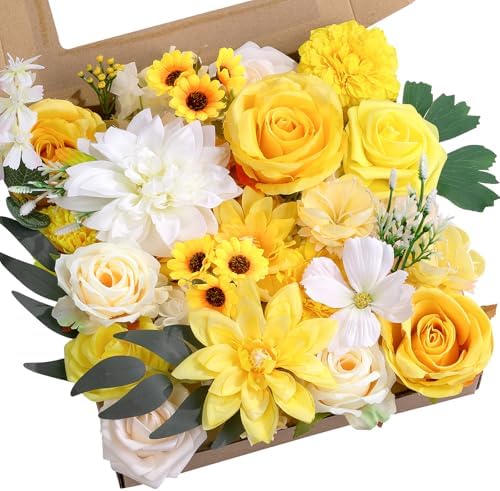 Artificial Flowers Combo Box Yellow Fake Flower for Wedding Decorations in Yellow