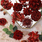 Artificial Flowers Combo Burgundy Flowers Mix Silk Flowers Dahlia Roses with Stems for DIY Wedding Bridal, alternate view 3