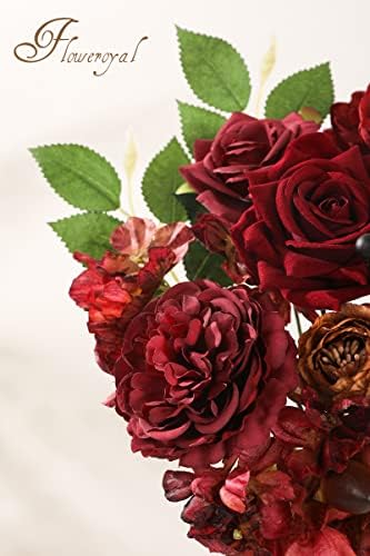 Artificial Flowers Combo Burgundy Flowers Mix Silk Flowers Dahlia Roses with Stems for DIY Wedding Bridal, alternate view 4