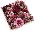 Artificial Flowers Combo Dahlia 25pcs Silk Fake Flowers Roses for DIY Wedding Bouquets Burgundy Centerpieces