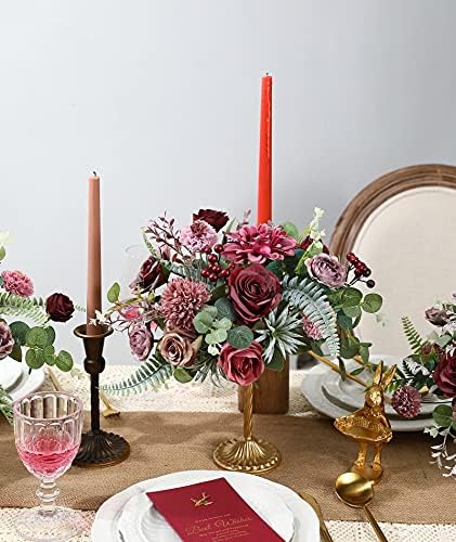 Artificial Flowers Combo Dahlia 25pcs Silk Fake Flowers Roses for DIY Wedding Bouquets Burgundy Centerpieces, alternate view