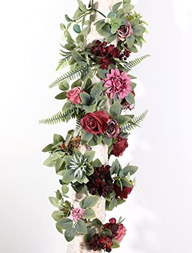 Artificial Flowers Combo Dahlia 25pcs Silk Fake Flowers Roses for DIY Wedding Bouquets Burgundy Centerpieces, alternate view
