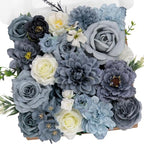 Artificial Flowers Combo, Dahlia Rose Dusty Blue Wedding Flowers in Dusty Blue