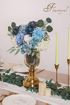 Artificial Flowers Combo Dusty Blue Flowers Mix Silk Flowers Dahlia Roses with Stems for DIY Wedding Bridal, alternate view 5
