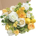 Artificial Flowers Combo Fake Silk Flowers for DIY Wedding Bridal Bouquets Lemon Yellow Fake Foams Rose Flowers