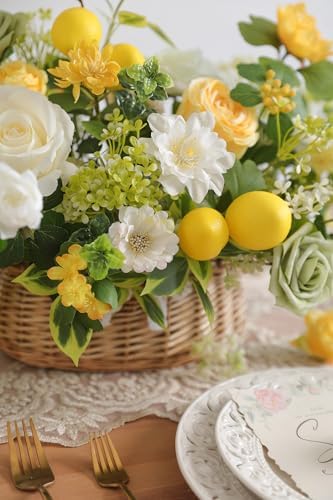 Artificial Flowers Combo Fake Silk Flowers for DIY Wedding Bridal Bouquets Lemon Yellow Fake Foams Rose Flowers, alternate