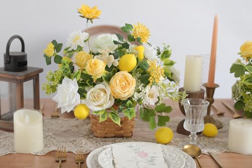 Artificial Flowers Combo Fake Silk Flowers for DIY Wedding Bridal Bouquets Lemon Yellow Fake Foams Rose Flowers, alternate