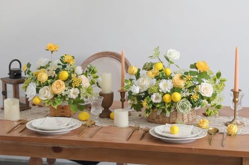 Artificial Flowers Combo Fake Silk Flowers for DIY Wedding Bridal Bouquets Lemon Yellow Fake Foams Rose Flowers, alternate