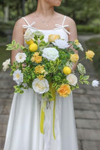 Artificial Flowers Combo Fake Silk Flowers for DIY Wedding Bridal Bouquets Lemon Yellow Fake Foams Rose Flowers, alternate