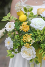 Artificial Flowers Combo Fake Silk Flowers for DIY Wedding Bridal Bouquets Lemon Yellow Fake Foams Rose Flowers, alternate
