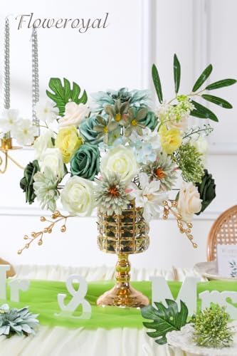 Artificial Flowers Combo Green Flowers Mix Silk Flowers Dahlia Roses with Stems for DIY Wedding Bridal Bouquets, alternate