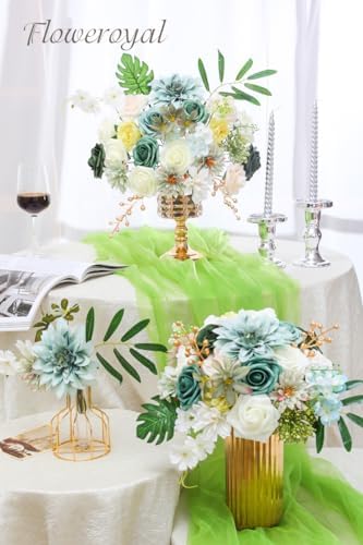 Artificial Flowers Combo Green Flowers Mix Silk Flowers Dahlia Roses with Stems for DIY Wedding Bridal Bouquets, alternate
