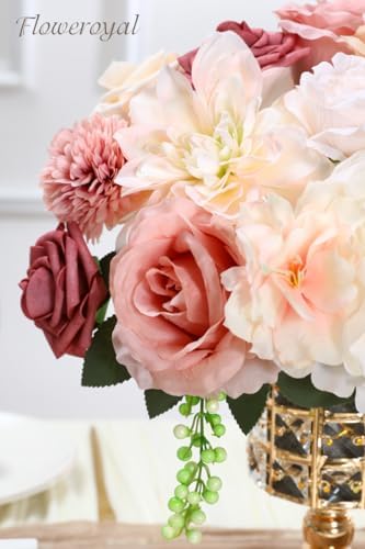 Artificial Flowers Combo Pink Flowers Mix Silk Flowers Dahlia Roses with Stems for DIY Wedding Bridal Bouquets, alternate