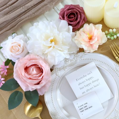 Artificial Flowers Combo Pink Flowers Mix Silk Flowers Dahlia Roses with Stems for DIY Wedding Bridal Bouquets, alternate