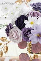 Artificial Flowers Combo Purple Flowers Mix Silk Flowers Fake Roses with Stems for DIY Wedding Bridal Bouquets, alternate
