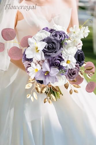 Artificial Flowers Combo Purple Flowers Mix Silk Flowers Fake Roses with Stems for DIY Wedding Bridal Bouquets, alternate