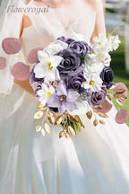 Artificial Flowers Combo Purple Flowers Mix Silk Flowers Fake Roses with Stems for DIY Wedding Bridal Bouquets, alternate