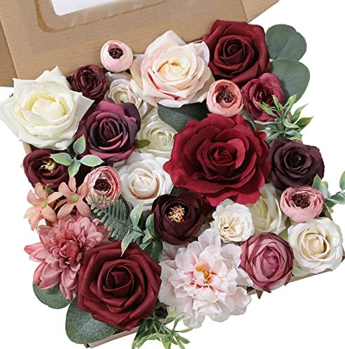 Artificial Flowers Combo Set Fake Flower Leaf Box with Stems for DIY Wedding Bouquets Centerpieces Flower