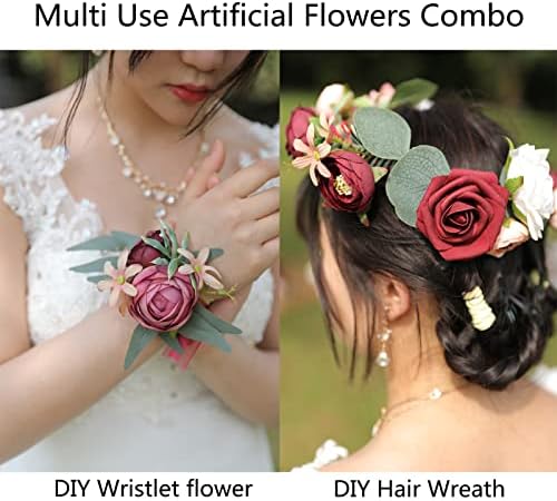 Artificial Flowers Combo Set Fake Flower Leaf Box with Stems for DIY Wedding Bouquets Centerpieces Flower, alternate view 4