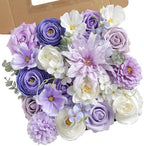 Artificial Flowers Combo Set Purple Fake Flower Leaf Box with Stems for DIY Wedding Bouquets Centerpieces Flower