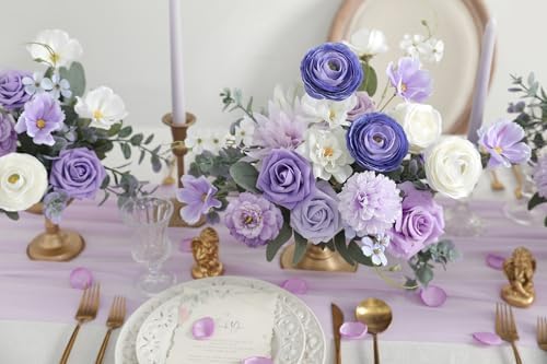 Artificial Flowers Combo Set Purple Fake Flower Leaf Box with Stems for DIY Wedding Bouquets Centerpieces Flower, alternate
